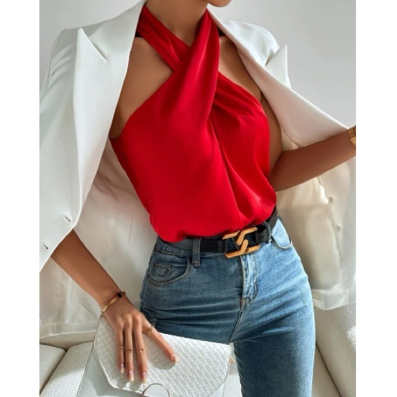 COPY - Luxe crisscross front backless halter top - Picture 2 of 6